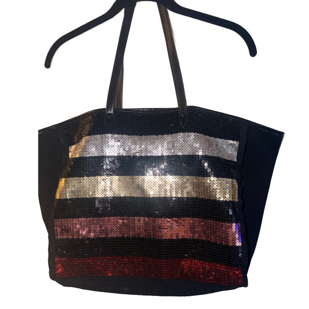 ⭐️Victoria Secret Sequin Striped Tote Bag - Black, Gold, Red